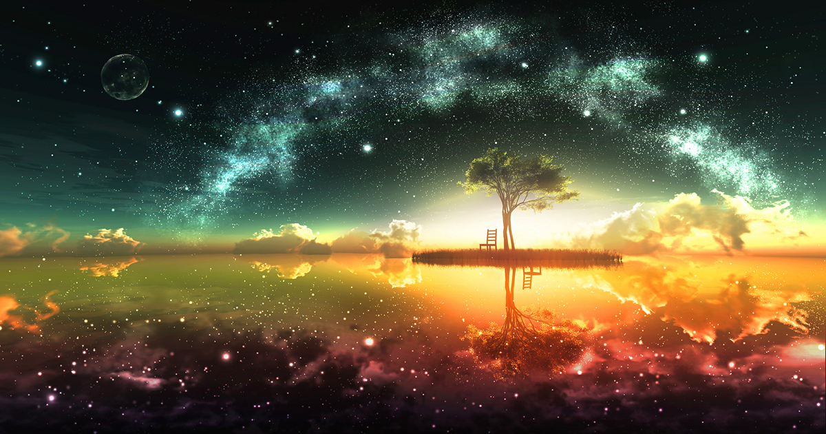WallPaper Engine上的“星空”壁纸提取图。在选择桌面壁纸时,我一眼就相中了它。这把阴影倒错的椅子才是最有意思的地方。
